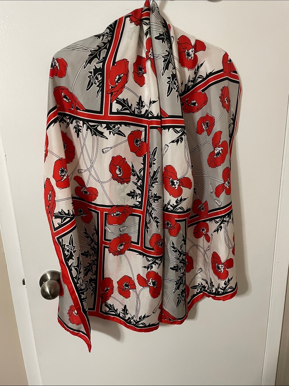 Red Poppy Print Silk Scarf